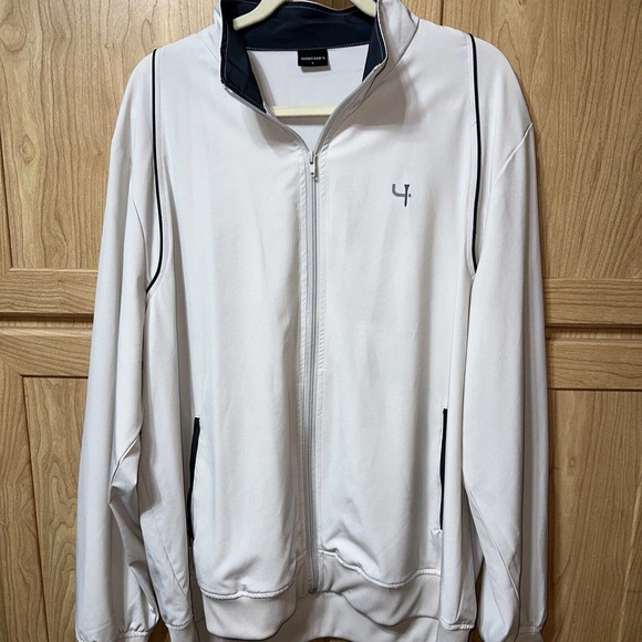 Short Par 4 Mens Zip Up Front Striker GOLF JACKET Sz Large Tan - Picture 1 of 9